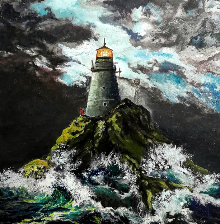 "Lighthouse on Dragon Island" 绘画, 24x23.6 in
