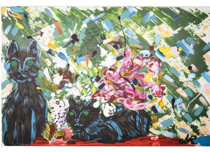 Bouquet & Cats 绘画, 23.6x35.4 in