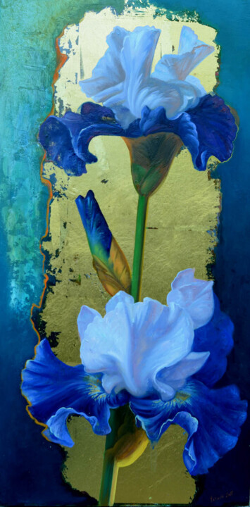 "Golden Iris" 绘画, 20x10 in