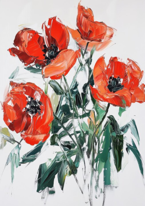 Abstract Red Poppy Painting - Palette Knife Art" 数字艺术