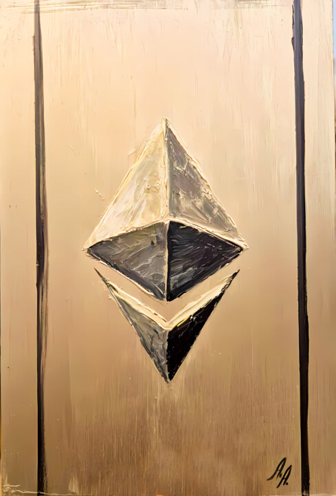 Golden Ethereum Symbol Acrylic Art 20x30cm 미술작품, 11.8x7.9 in