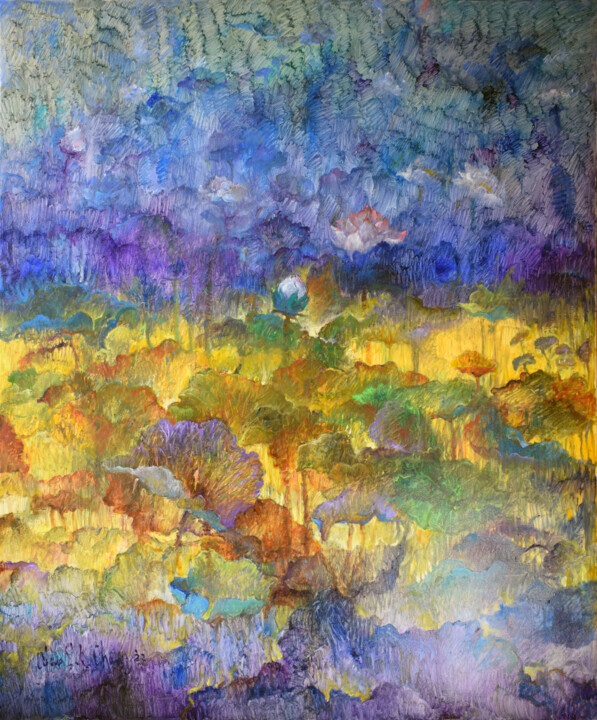 Painting titled "Lotus" by Sik Kyin Chan, Original Artwork, Oil