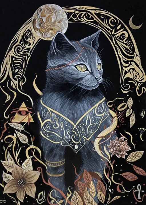 Bastet Goddess 绘画, 15.8x11.8 in