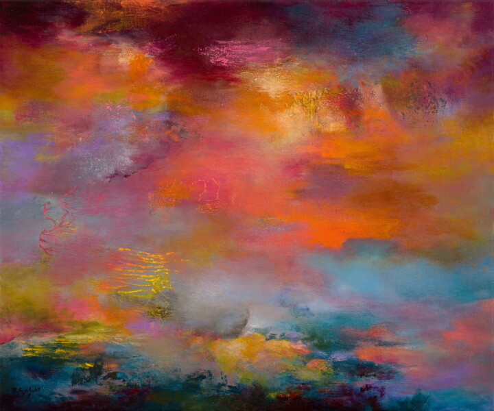 Malerei mit dem Titel "Sunset Sonata" von Rikka Ayasaki, Original-Kunstwerk, Acryl Auf artwork_cat. montiert