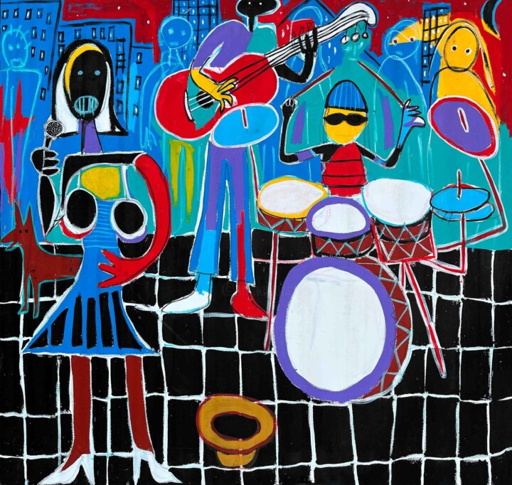 Músicos Callejeros 绘画, 70.9x74.8 in