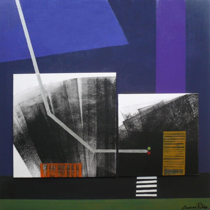 Ciudad dormida 2. Serie "Estructuras fugadas" Pintura, 15,8x15,8 in