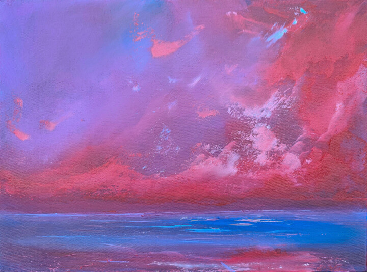 Malerei mit dem Titel "Reddish Clouds" von Sophia Kühn, Original-Kunstwerk, Acryl Auf Keilrahmen aus Holz montiert