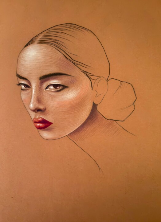 图画 标题为“Woman with bun” 由Cécile Mordillo, 原创艺术品, 铅笔