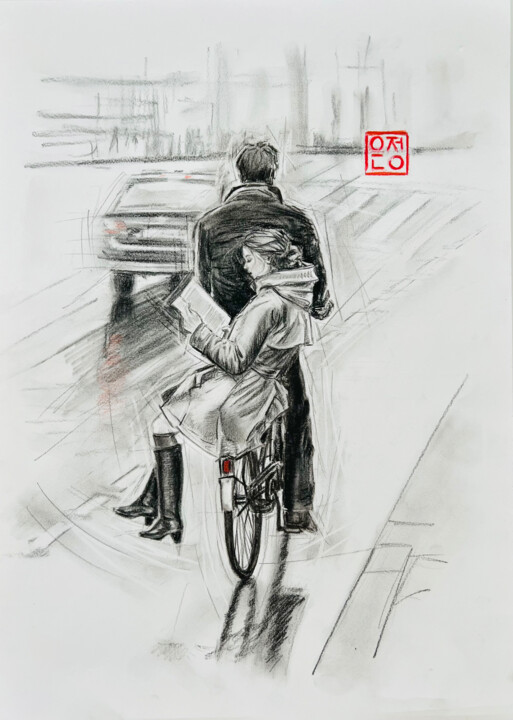 Zeichnungen mit dem Titel "Twosome #2" von Natali Part, Original-Kunstwerk, Kohle
