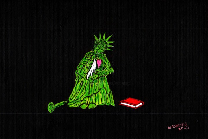Peinture intitulée "The pain statue lib…" par Wabyanko, Œuvre d'art originale, Acrylique