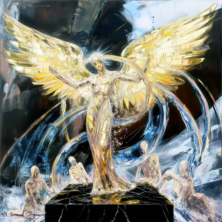 Ascension of the Golden Seraph: Awakening the Divine 数字艺术, 31.5x31.5 in