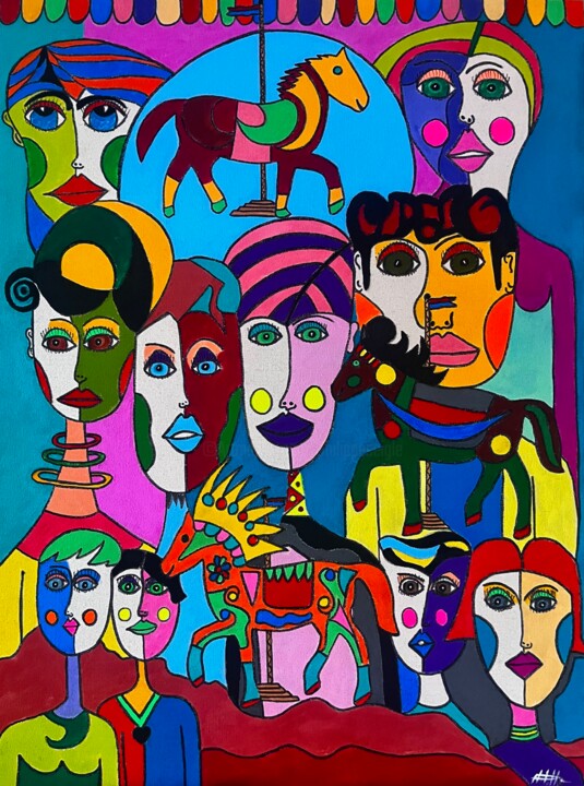 Peinture intitulée "Mon manège à moi" par Philippe Seigle, Œuvre d'art originale, Acrylique Monté sur Châssis en bois