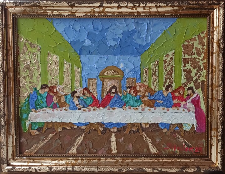 Last Supper Lord Jesus Impasto Disciples of Christ Original 绘画, 9.5x12.6 in