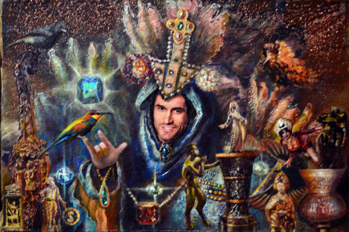 Painting titled "White magician" by Sergei Lisitsyn, Original Artwork, Oil Mounted on Cardboard