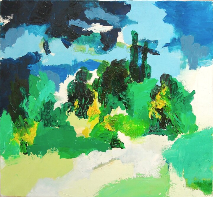Paisagem Verde em Céu Azul Painting, 17.7x19.7 in