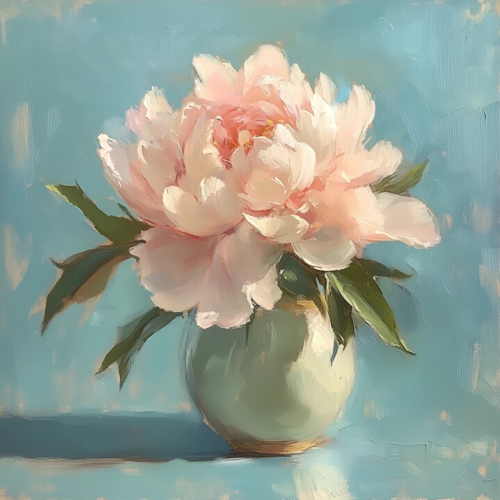 Blush Peony in a Celadon Vase Pittura, 7,9x7,9 in