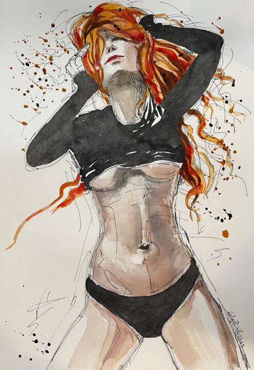 Girl with red hair 绘画, 15.8x11.8 in