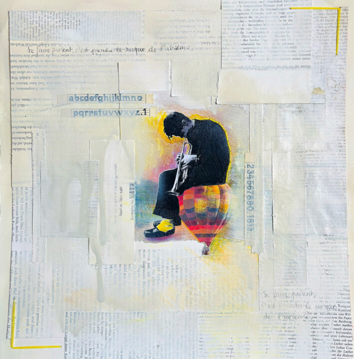 « Flying Chet », Hommage à Saint-Exupéry 拼贴, 15.8x15.8 in