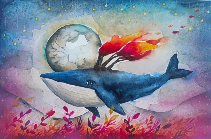 Painting titled "The Dream Voyager" by Evgenia Smirnova, Original Artwork, Watercolor