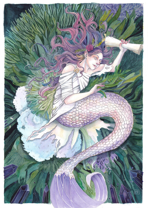 Schilderij getiteld "Coral dream" door Merrylart, Origineel Kunstwerk, Aquarel