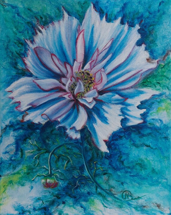 Painting titled "Sumerflower" by Nadezhda Potekhina, Original Artwork, Oil Mounted on Wood Stretcher frame