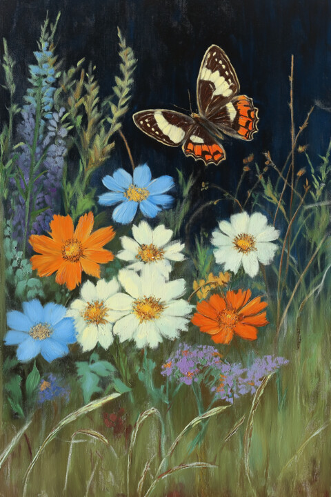 garden with wildflowers 绘画, 59.1x39.4 in