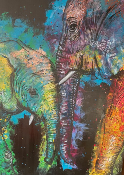 Rainbow elephant 绘画, 59.1x39.4 in