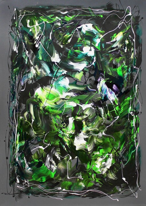Painting titled "Emerald Veil" by Paresh Nrshinga F R S A, Original Artwork, Acrylic Mounted on Wood Stretcher frame