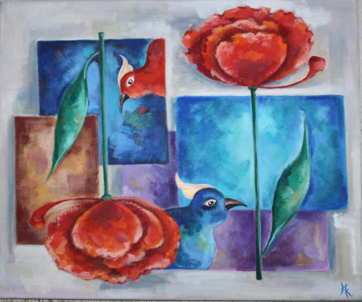 Pittura intitolato "Диалог" da Ksenia Novak, Opera d'arte originale, Tempera Montato su Telaio per barella in legno