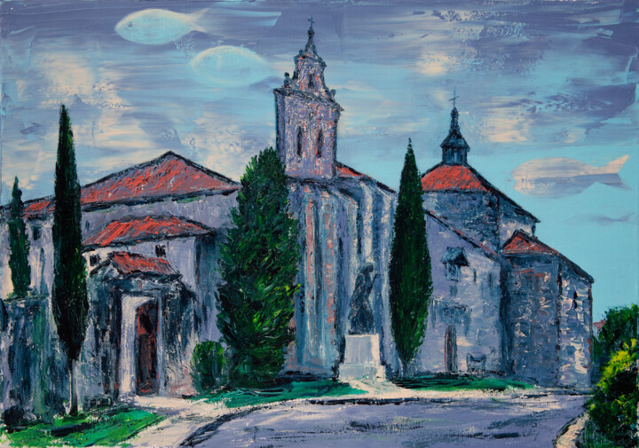 Fish over the Monastery of the Incarnation in Avila, Spain Pittura, 25,6x36,2 in