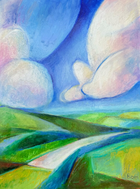 绘画 标题为“Landscape with clou…” 由Victoria Romanenko, 原创艺术品, 粉彩