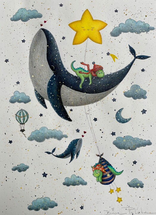 Painting titled "“ Whale Dreams” Nur…" by Bara Puletz, Original Artwork, Watercolor