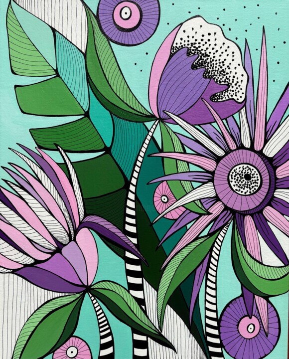 LILAC ABSTRACT FLOWERS Tablo, 19,7x15,8 in
