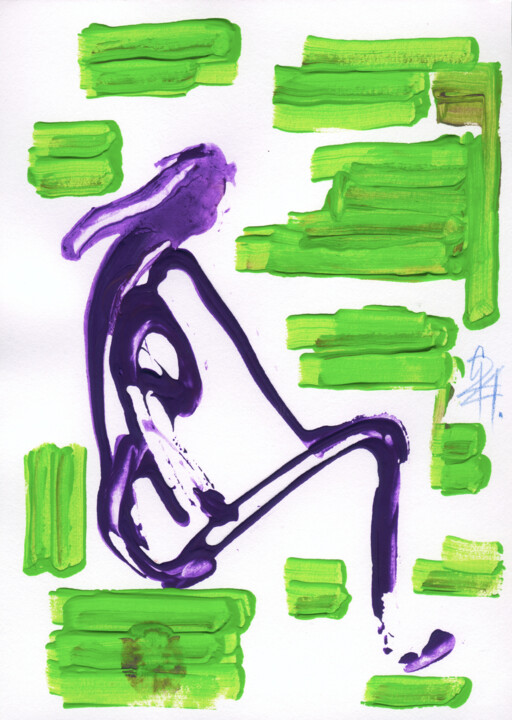 Aktskizze, grüne Regale. 绘画, 8.3x5.9 in