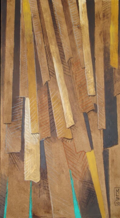 "Pluie 2" Collages, 27.6x15.8 in