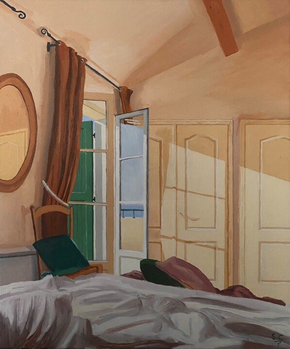 Painting titled "Le lendemain matin" by Sophie Cousineau, Original Artwork, Oil Mounted on Wood Stretcher frame