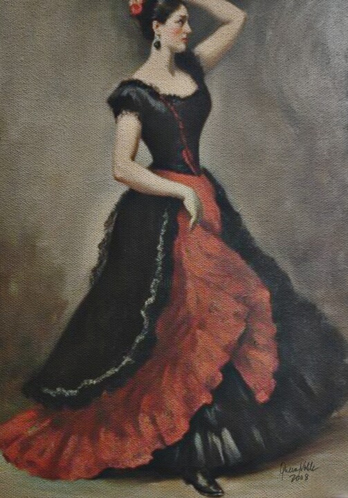 Painting titled "Flamenco Dancer - 1…" by Queennoble, Original Artwork, Oil