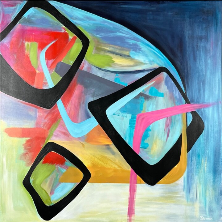 Malerei mit dem Titel "FENSTER DER BEWEGUNG" von Susanne Dowden, Original-Kunstwerk, Acryl Auf Keilrahmen aus Holz montiert