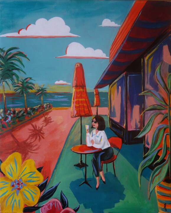 le café du bord de mer Pittura, 20,5x16,5 in