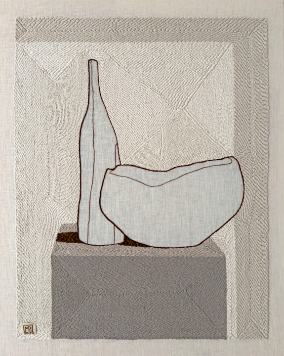 Schilderij getiteld "vase Composition IV…" door Milena Paladino, Origineel Kunstwerk, Borduurwerk