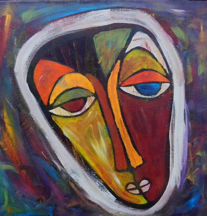 Bold Cubist Face Pittura, 15,8x15,8 in