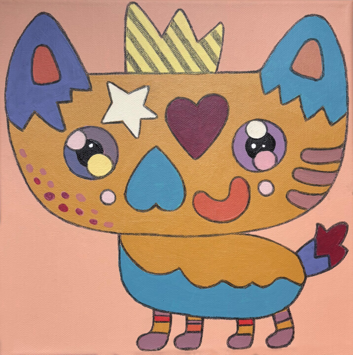 Moon cat 绘画, 11.8x11.8 in