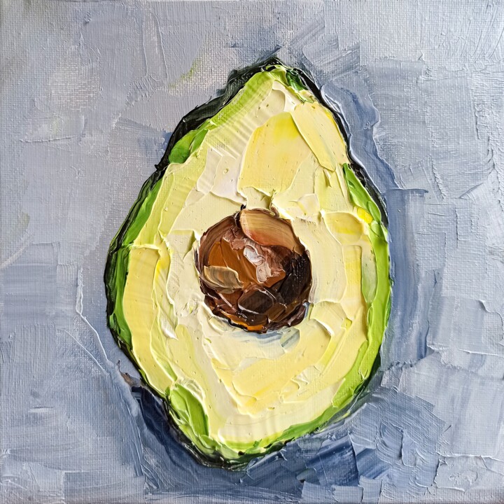 Textured Avocado Oil Painting - Impasto Brush Strokes 绘画, 7.9x7.9 in