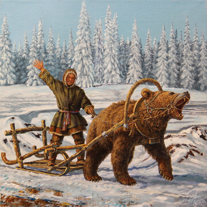The Enterprising Poor Man (Dolgan fairy tale) Peinture, 17,7x17,7 in
