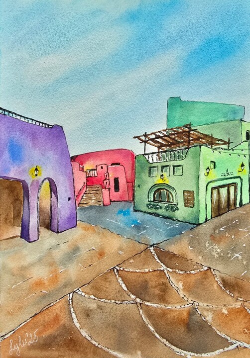 Peinture intitulée "Old port, Doha." par Nataliya Gulina, Œuvre d'art originale, Aquarelle