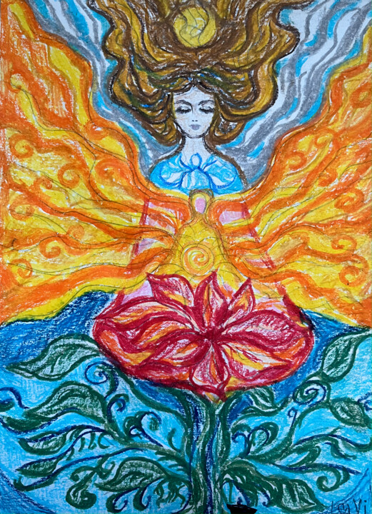 A woman blossoming in the flow of energies of Love 绘画, 11.4x8.3 in