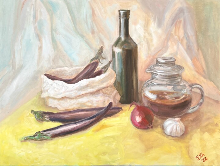 Still life with eggplants 绘画, 23.6x31.5 in