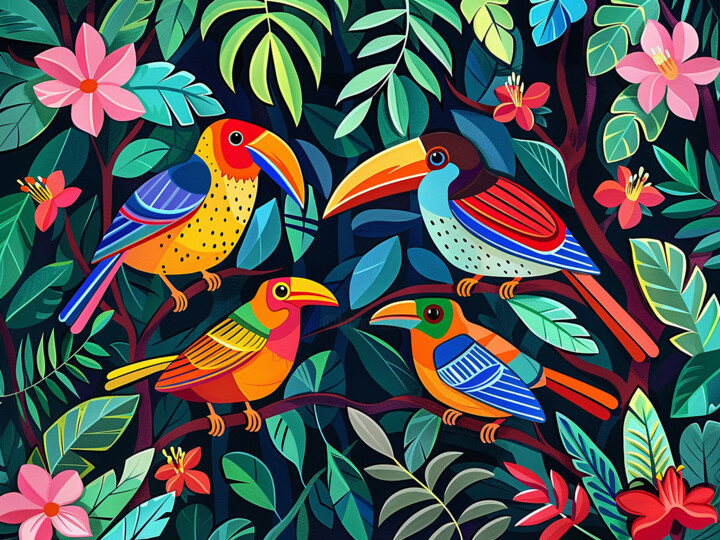 Fantastic tropical birds II 绘画, 23.6x31.5 in
