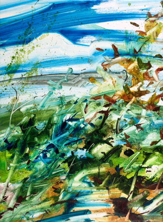 Painting titled "Life on the path" by Simone Romani, Original Artwork, Oil Mounted on Wood Stretcher frame