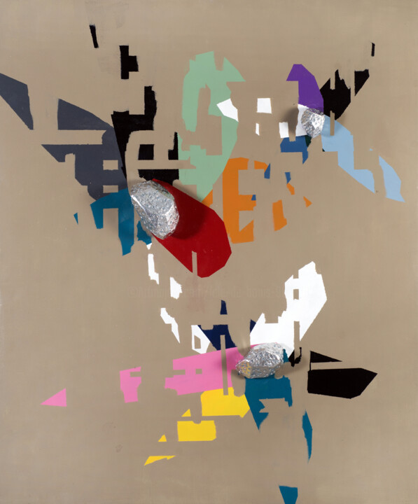 Painting titled "IN THE SHADOW OF JU…" by Lele De Bonis, Original Artwork, Enamel Mounted on Wood Panel